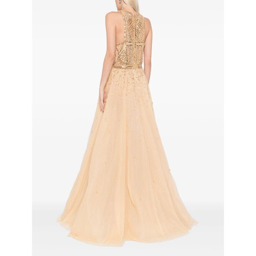 Saiid Kobeisy Tulle Beaded Dress With Halter Neckline